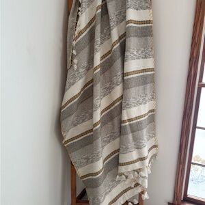 Anthropologie Gray and Cream Striped Throw Blanket